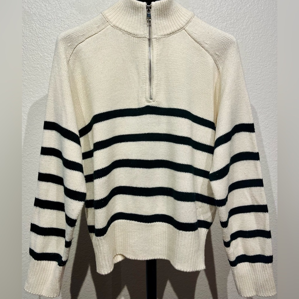 Elie Tahari Black & Cream Striped Quarter-zip Sweater - Size S (Women’s)